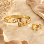 Manruya Anti-Tarnish Greek Pattern Bracelet & Ring Set | طقم سوار وخاتم مانرويا بنقشة يونانية مقاوم لتغير اللون