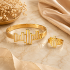 Manruya Anti-Tarnish Gold Geometric Bracelet & Ring Set – Premium Stainless Steel | طقم سوار وخاتم مانرويا الذهبي الهندسي المقاوم لتغير اللون