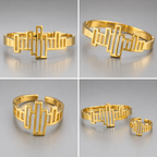 Manruya Anti-Tarnish Gold Geometric Bracelet & Ring Set – Premium Stainless Steel | طقم سوار وخاتم مانرويا الذهبي الهندسي المقاوم لتغير اللون