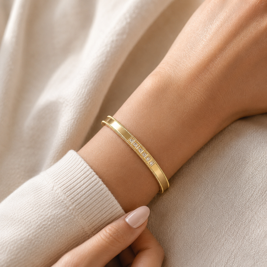 Manruya Anti-Tarnish Gold Crystal Bangle | سوار مانرويا الذهبي المرصع بالكريستال المقاوم لتغير اللون