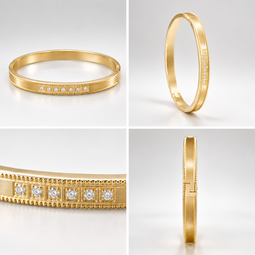 Manruya Anti-Tarnish Gold Crystal Bangle | سوار مانرويا الذهبي المرصع بالكريستال المقاوم لتغير اللون