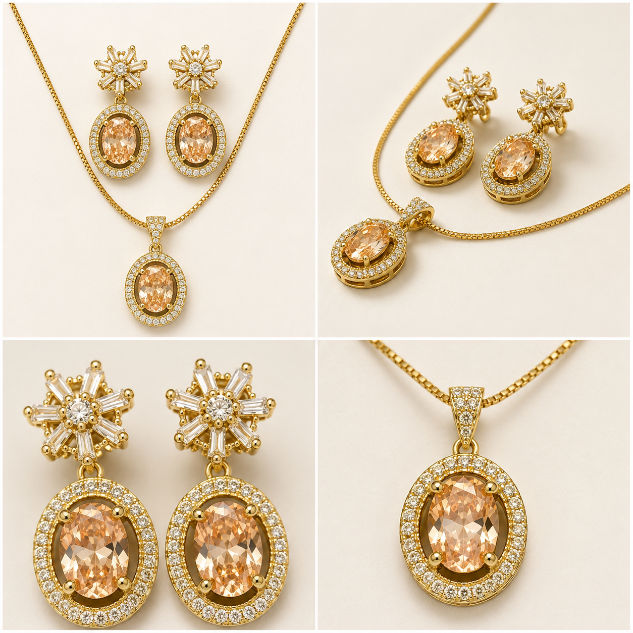 Manruya Champagne Crystal Pendant Set | طقم قلادة مانرويا بكريستال شامبانيا