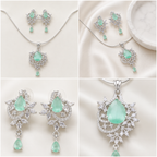 Manruya Mint Crystal Pendant Set | طقم قلادة مانرويا بكريستال أخضر نعناعي