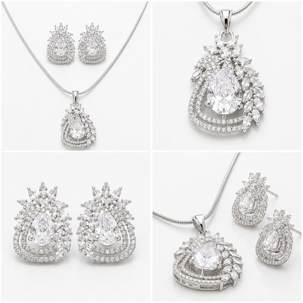 Manruya Crystal Teardrop Pendant Set | طقم قلادة مانرويا بالكريستال الدمعة