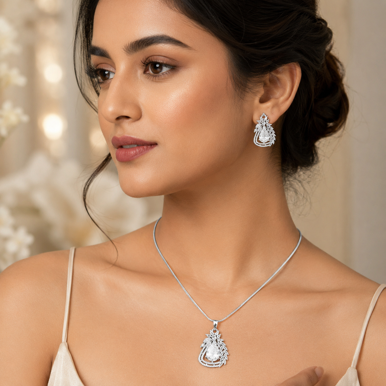Manruya Crystal Teardrop Pendant Set | طقم قلادة مانرويا بالكريستال الدمعة