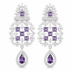 Royal Purple Amethyst Chandelier Drop Earrings – Luxury CZ Silver Danglers | أقراط بنفسجية فاخرة