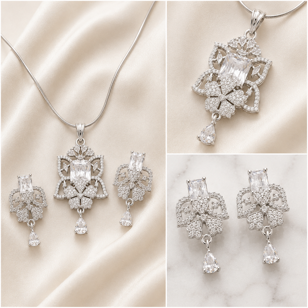 Manruya Crystal Blossom Pendant Set | طقم قلادة مانرويا كريستال بلوسوم