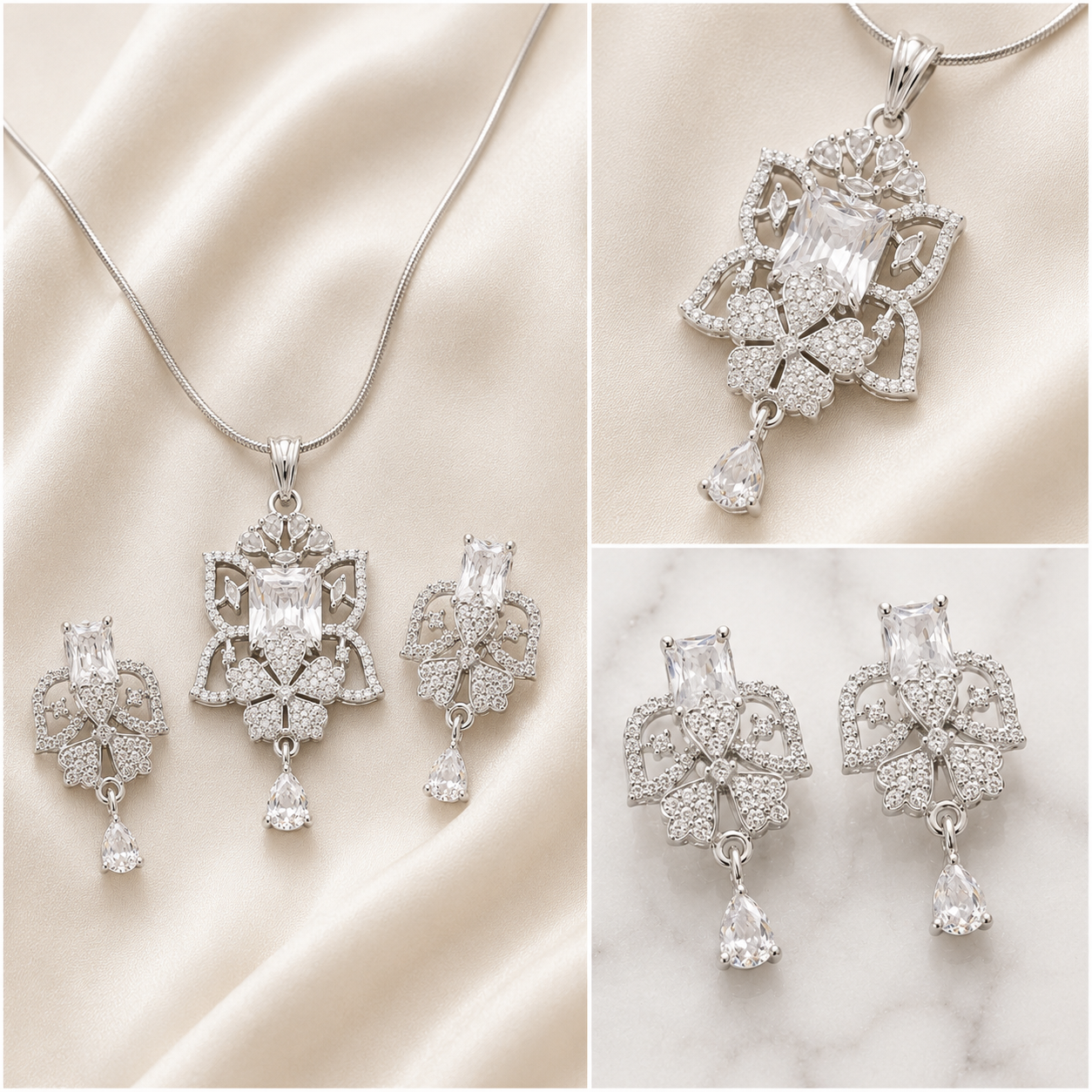 Manruya Crystal Blossom Pendant Set | طقم قلادة مانرويا كريستال بلوسوم