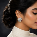 Silver Plated Multi-Color CZ Kaleidoscope Stud Earrings – Luxury Floral Mosaic Statement Tops | أقراط زركون ملونة فاخرة