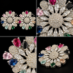 Silver Plated Multi-Color CZ Kaleidoscope Stud Earrings – Luxury Floral Mosaic Statement Tops | أقراط زركون ملونة فاخرة