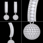 Silver Rhodium CZ Baguette Hoop Drop Ball Earrings – Luxury Disco Orb Danglers | أقراط زركون دائرية متدلية