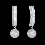 Silver Rhodium CZ Baguette Hoop Drop Ball Earrings – Luxury Disco Orb Danglers | أقراط زركون دائرية متدلية