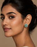 Manruya Premium Silver-Plated Mint Green CZ Floral Stud Earrings – Luxury Wheel Statement Tops | أقراط زركون خضراء فاخرة
