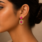 Manruya Hexagonal Ruby Drop Earrings - أقراط الياقوت السداسية