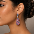 Manruya Pink Ruby & Sapphire Wave Pavé Drop Earrings - أقراط الموزاييك الفاخرة