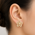 Gold Floral Zircon Stud Earrings for Women | أقراط وردة ذهبية مرصعة بالزركون للنساء