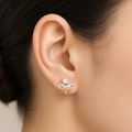 Gold Pearl & Crystal Stud Earrings for Women | أقراط لؤلؤ وكريستال ذهبية للنساء