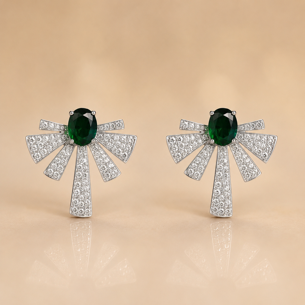 Emerald Green Statement Earrings for Women | أقراط زمردية فاخرة للنساء