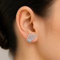Silver Zircon Fan Design Earrings for Women | أقراط فضية بتصميم عصري مرصع بالزركون للنساء