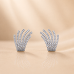Silver Zircon Fan Design Earrings for Women | أقراط فضية بتصميم عصري مرصع بالزركون للنساء