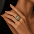 Emerald Halo Statement Ring for Women | خاتم زمردي فاخر بتصميم هالة للنساء