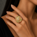 Pastel Floral Crystal Statement Ring for Women | خاتم وردي وأخضر فاخر مرصع بالكريستال للنساء