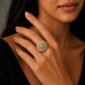 Yellow Crystal Floral Statement Ring for Women | خاتم أصفر فاخر بتصميم زهري للنساء