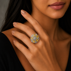Yellow Crystal Floral Statement Ring for Women | خاتم أصفر فاخر بتصميم زهري للنساء