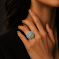 Mint Green Crystal Floral Statement Ring for Women | خاتم أخضر نعناعي فاخر بتصميم زهري للنساء
