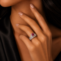 Silver Ruby Halo Ring for Women | خاتم فضي مرصع بحجر الياقوت الأحمر للنساء