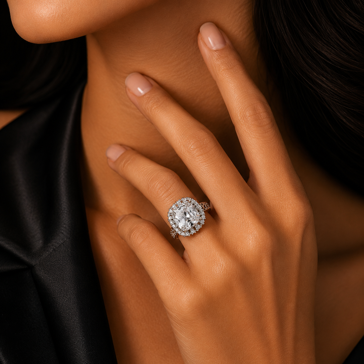 Silver Cushion Cut Crystal Statement Ring for Women | خاتم كريستال فاخر فضي للنساء