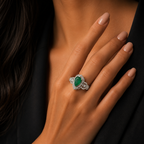 Emerald Teardrop Statement Ring for Women | خاتم زمرد أخضر فاخر للنساء