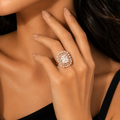 Rose Gold Radiant Crystal Statement Ring for Women | خاتم روز جولد فاخر بحجر كريستال لامع للنساء
