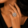 Luxury Floral Crystal Statement Ring for Women | خاتم وردة فاخر مرصع بالكريستال للنساء