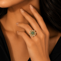Emerald Floral Crystal Ring for Women | خاتم وردة زمردية فاخر للنساء