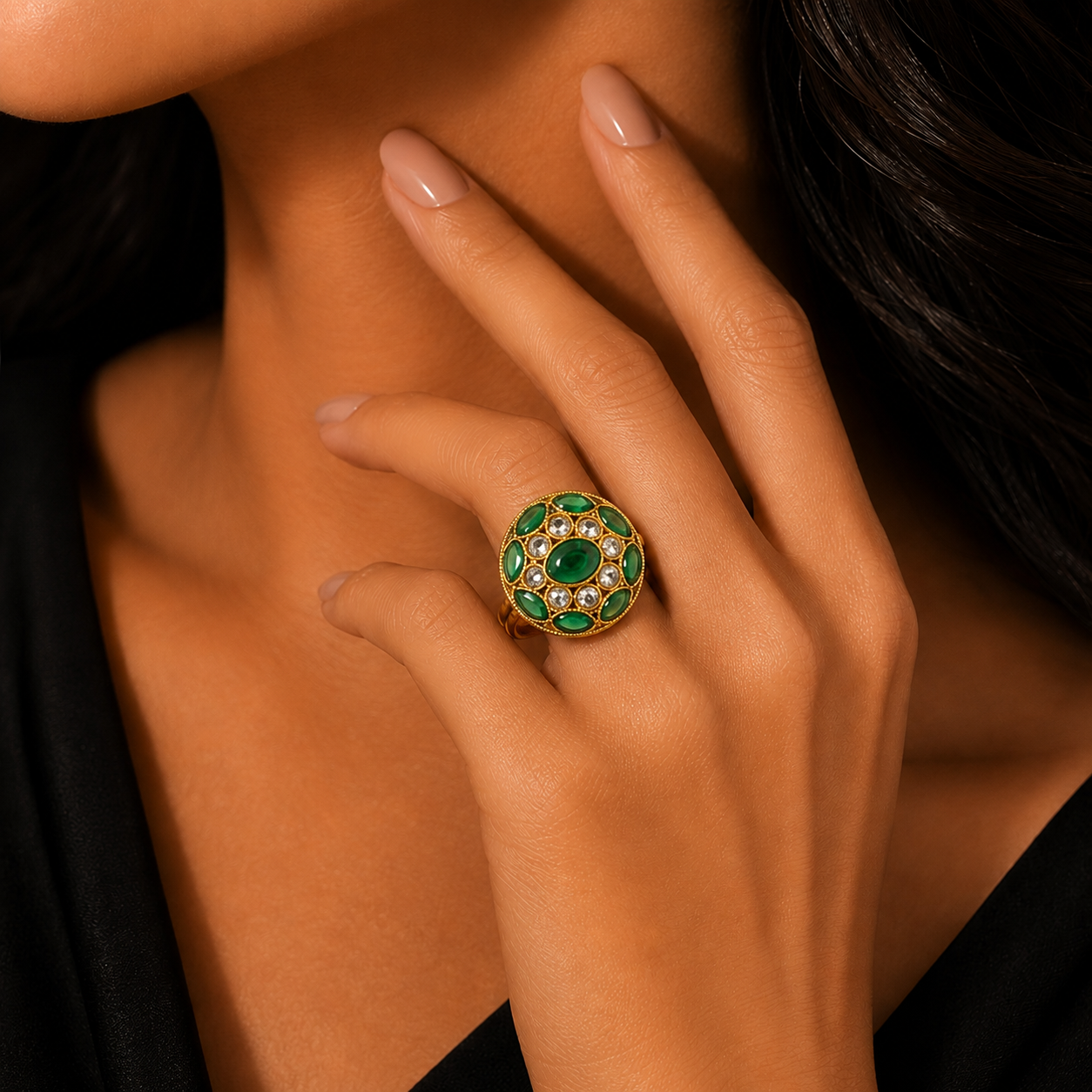 Emerald Green Statement Ring for Women | خاتم زمردي فاخر للنساء