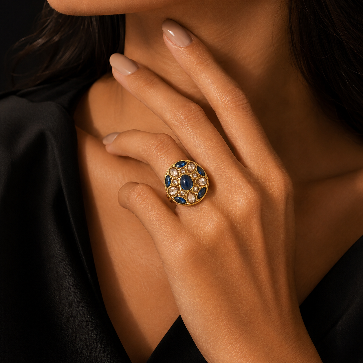 Royal Blue Stone Adjustable Ring for Women | خاتم أزرق ملكي قابل للتعديل للنساء