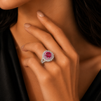 Silver Crown Ruby Statement Ring for Women | خاتم فضي بتصميم التاج وأحجار الياقوت للنساء