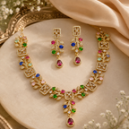 Luxury Multicolor Floral Necklace & Earring Set | طقم عقد وأقراط فاخر متعدد الألوان