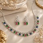Luxury Multicolor Crystal Necklace & Earring Set for Women | طقم عقد وأقراط متعدد الألوان فاخر للنساء
