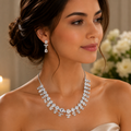 Elegant Silver Crystal Necklace & Earring Set for Women | طقم عقد وأقراط كريستالي أنيق للنساء