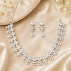 Elegant Silver Crystal Necklace & Earring Set for Women | طقم عقد وأقراط كريستالي أنيق للنساء
