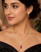 Victorian Gold Ruby Crystal Necklace & Earring Set for Women | طقم عقد وأقراط فيكتوري ذهبي بحجر روبي للنساء