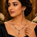 Luxury Victorian Ruby Red Necklace & Earring Set for Women | طقم عقد وأقراط فيكتوري فاخر بحجر روبي أحمر للنساء