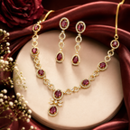 Luxury Victorian Ruby Red Necklace & Earring Set for Women | طقم عقد وأقراط فيكتوري فاخر بحجر روبي أحمر للنساء