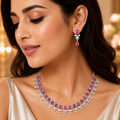 Elegant Ruby Crystal Necklace & Earring Set for Women | طقم عقد وأقراط روبي فاخر للنساء