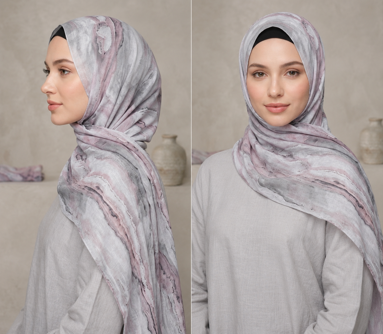 Luxury Marble Print Modal Shayla Hijab | شيلة مودال فاخرة بنقشة رخامية ناعمة - Fabric Modal | القماش مودال