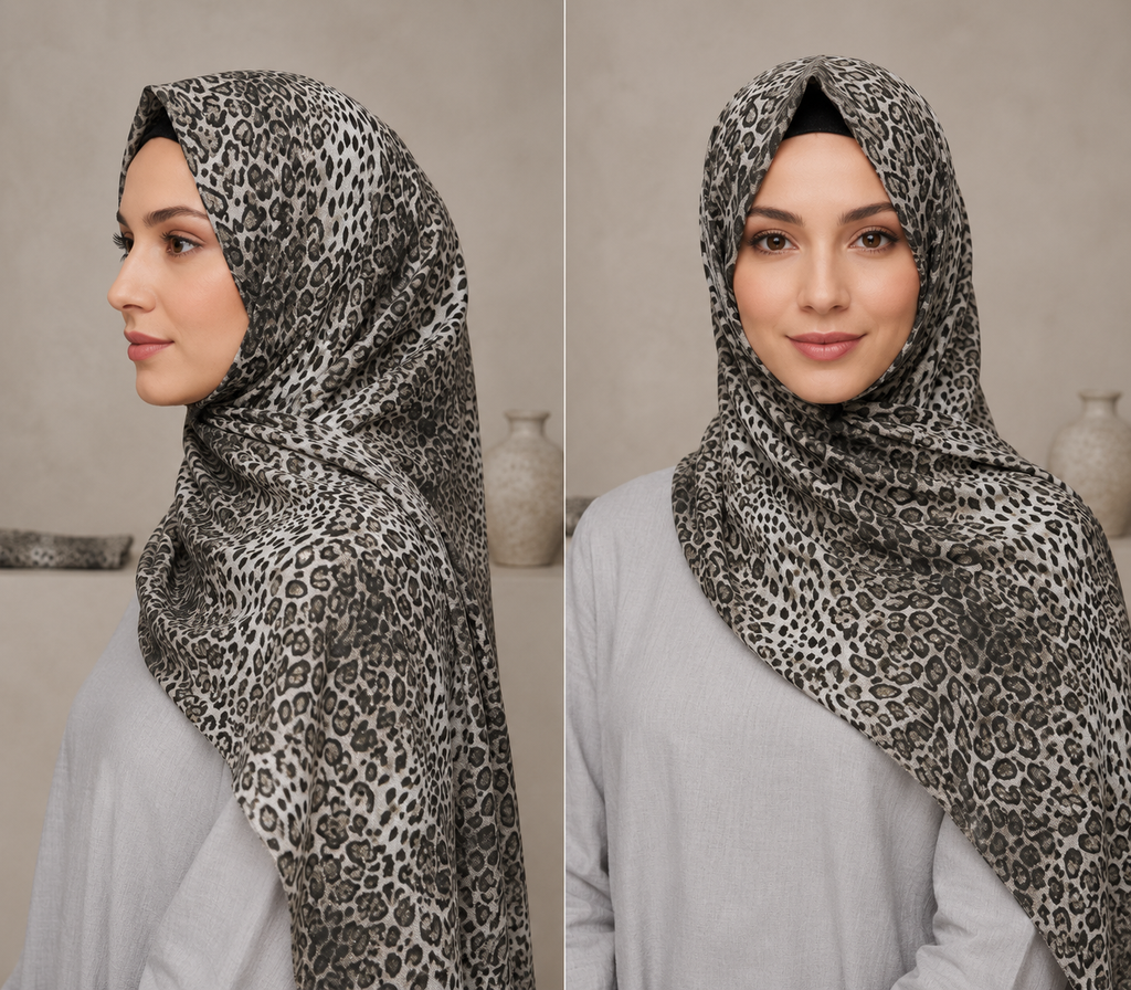 Luxury Leopard Print Modal Shayla Hijab | شيلة مودال فاخرة بنقشة ليوبارد أنيقة - Fabric Modal | القماش مودال
