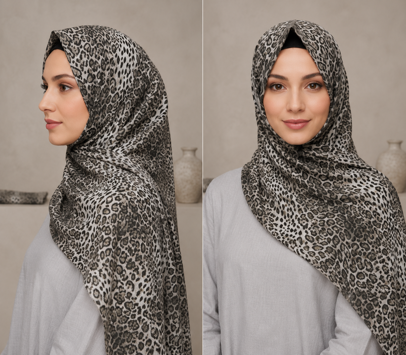 Luxury Leopard Print Modal Shayla Hijab | شيلة مودال فاخرة بنقشة ليوبارد أنيقة - Fabric Modal | القماش مودال