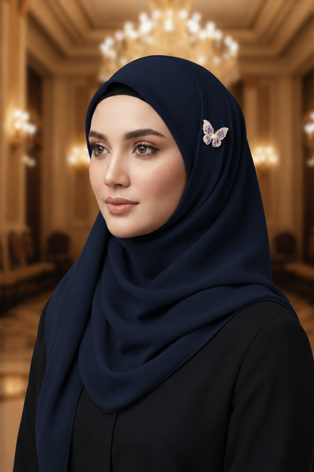 Luxury Butterfly Crystal Pearl Hijab Brooch | بروش حجاب فراشة كريستال ولؤلؤ فاخر